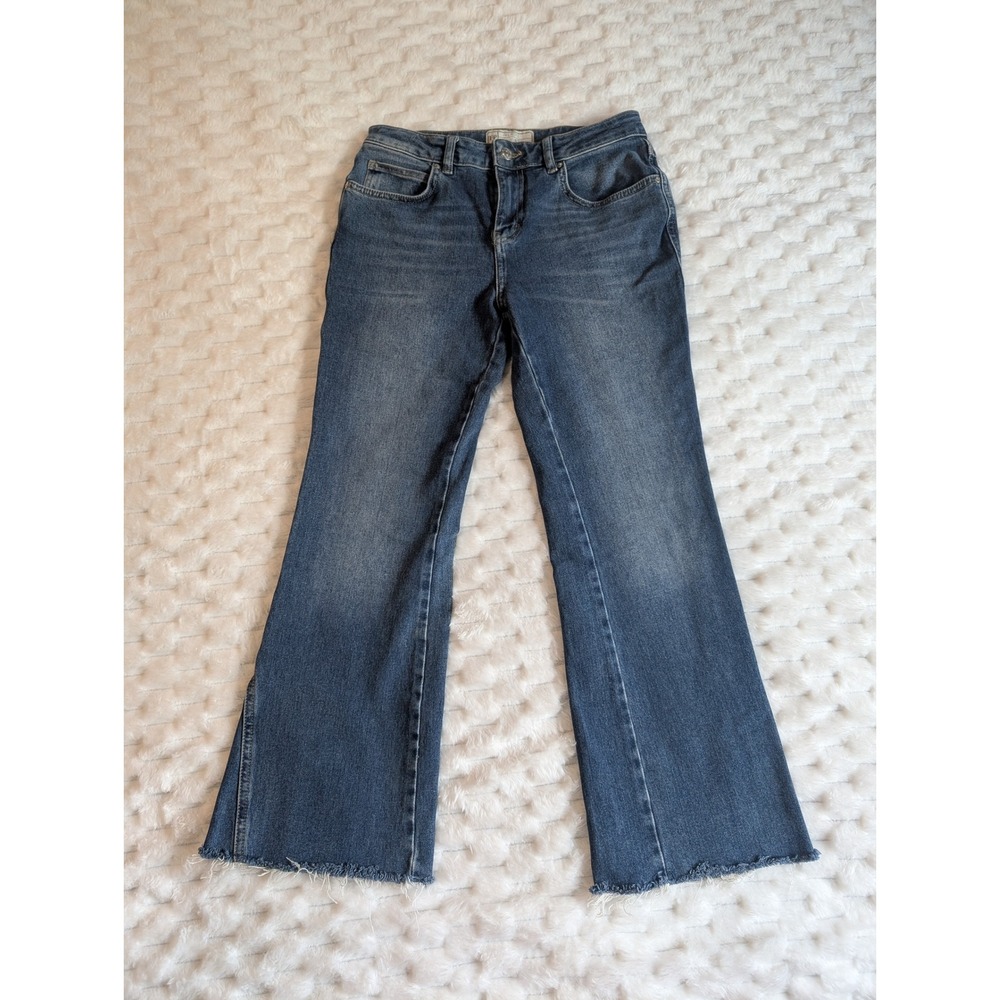Free People‎ Flare Jeans Frayed Hem Dark Wash Denim Women's Size 27R
